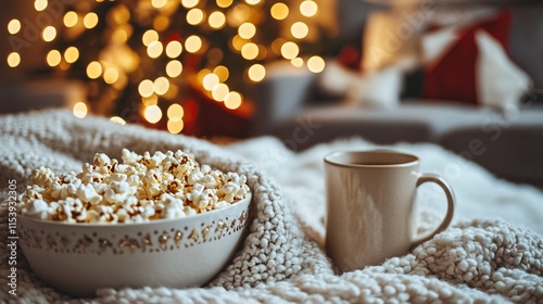 Wallpaper Mural Cozy christmas evening with popcorn and hot drink living room lifestyle festive close-up comfort Torontodigital.ca