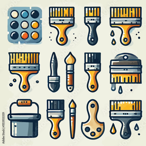 Painting brush icon set flat illustration vector