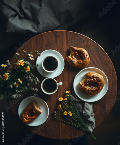 Morning delicacies highlighted by floral charm in a cozy cafe setting