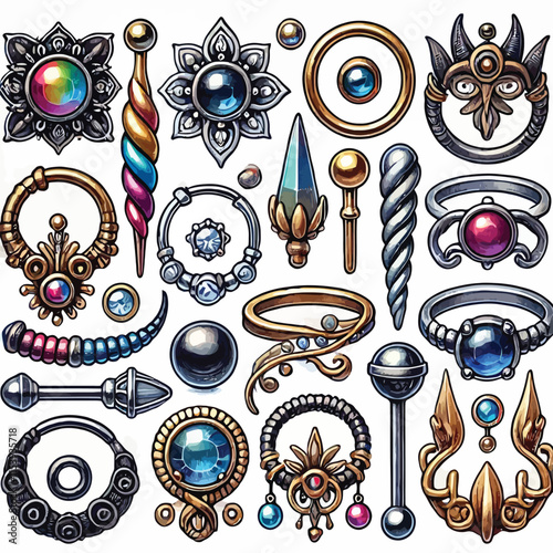 Piercing ring set vector illustration