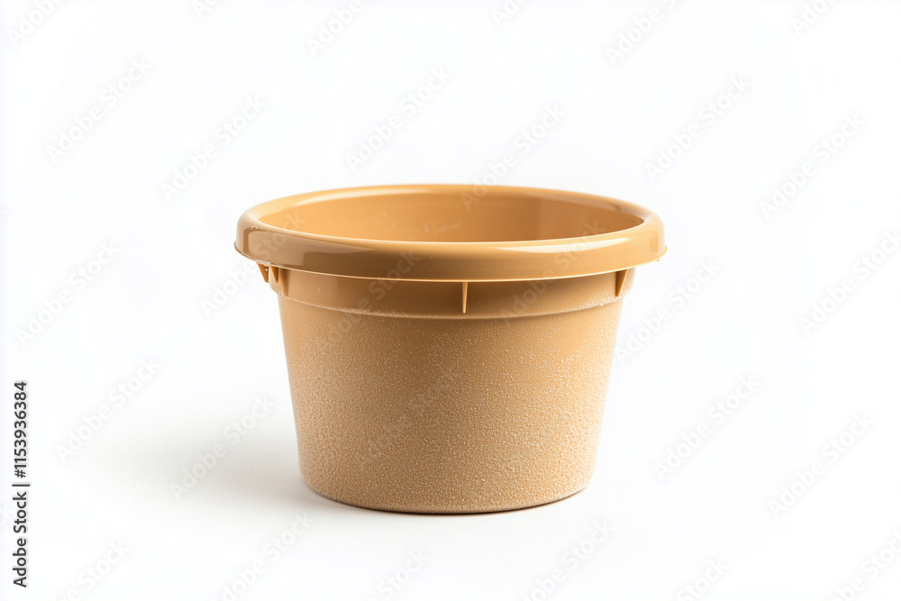 Empty gardening pot isolated on white background, Selective focus beige bucket on white, All purpose bucket. Empty gardening pot isolated on white background, Selective focus beige bucket on white, All purpose bucket.