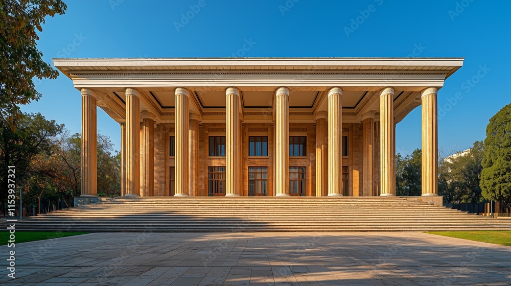 Obraz premium Majestic Historical Building with Grand Columns and Clear Blue Sky