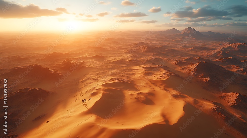 Aerial view of desert landscape at sunset. Aerial view of desert landscape at sunset.