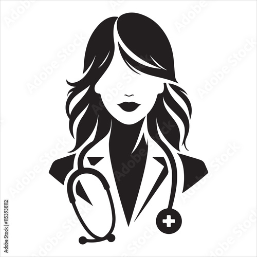 Female doctor silhouette vector. Female doctor icon silhouette illustration