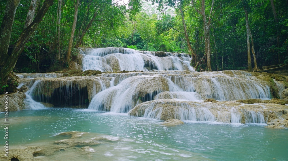 Smooth Waterfall with Soft Light and Forest Background Smooth Waterfall with Soft Light and Forest Background