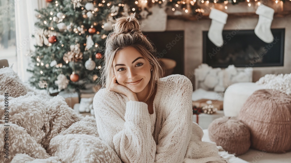 Cozy christmas celebration home portrait living room close-up warmth and joy Cozy christmas celebration home portrait living room close-up warmth and joy