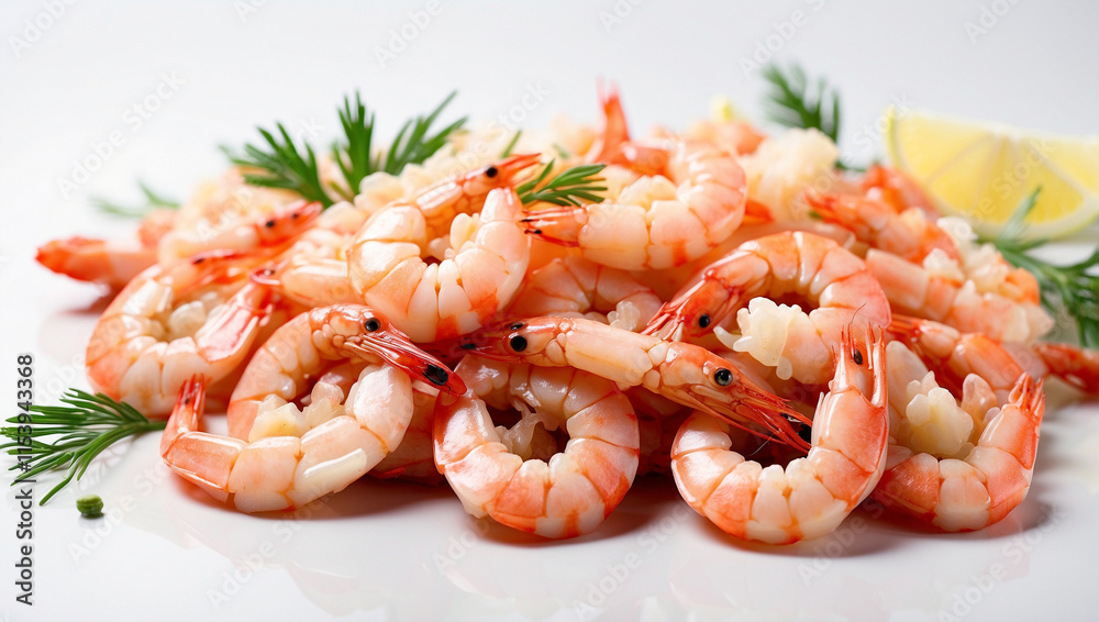A Delicious Presentation of Cooked Shrimps and Prawns on a White Plate A Delicious Presentation of Cooked Shrimps and Prawns on a White Plate