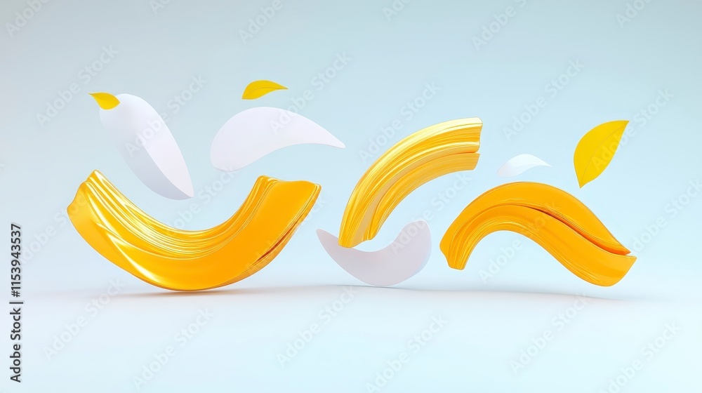 The image features dynamic, abstract shapes in yellow and white against a light background, creating a playful and modern design. The image features dynamic, abstract shapes in yellow and white against a light background, creating a playful and modern design.