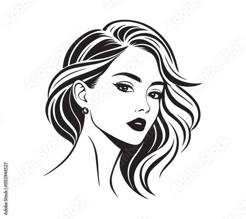 Set of stylized woman faces. Modern single line art. Woman beauty fashion concept, minimalistic style Black and white