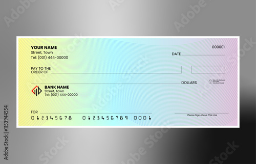 Gradient blank check template, blank check, bank cheque design, vector format