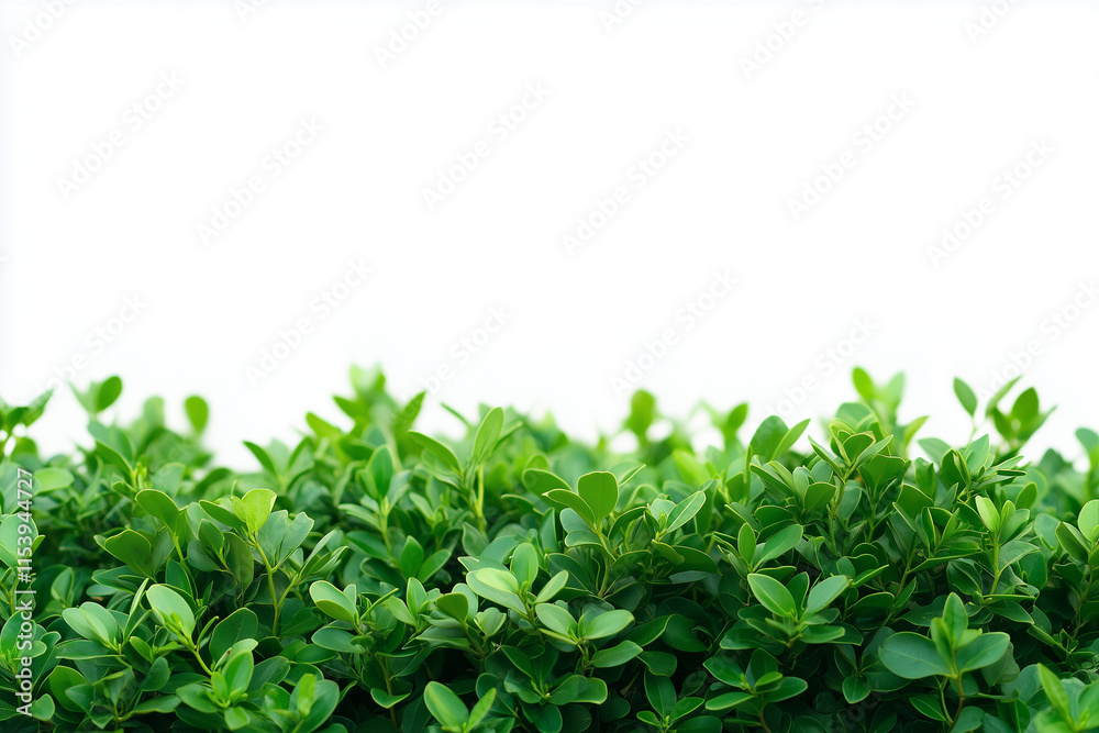 Selective focus green bush wall in garden isolated on white background, Landscape view of bush plant for decorative in backyard garden on white. Selective focus green bush wall in garden isolated on white background, Landscape view of bush plant for decorative in backyard garden on white.
