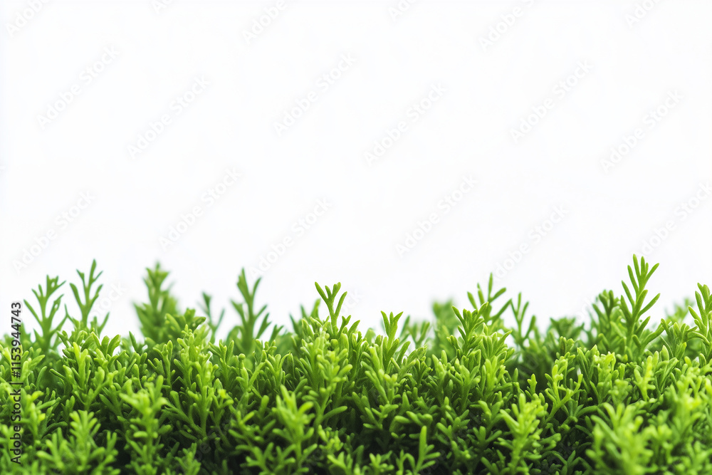 Obraz premium Selective focus green bush wall in garden isolated on white background, Landscape view of bush plant for decorative in backyard garden on white.