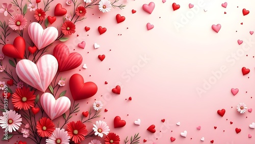 Valentines day design. Red and pink hearts and empty space. Love illustration