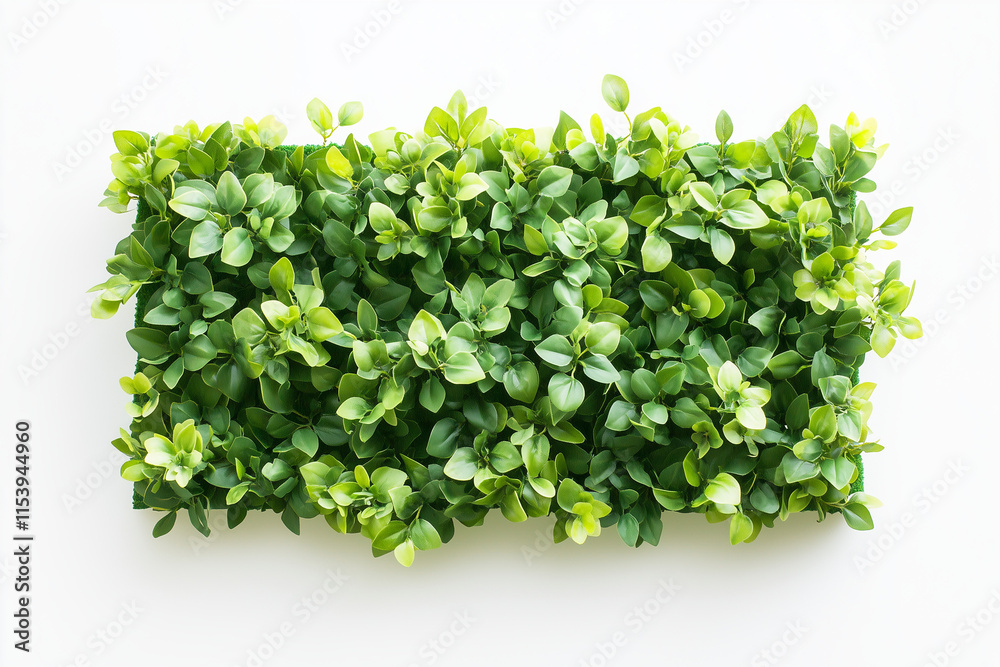 Obraz premium Selective focus geometry shape bush wall isolated on white background, Square shape green bush in backyard garden decorative.