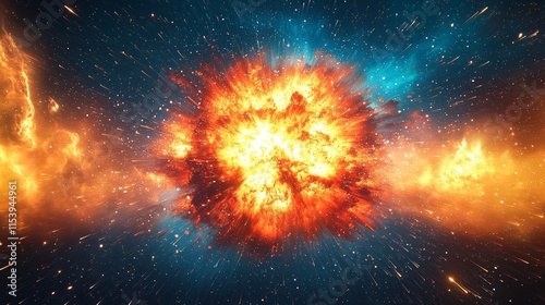 Wallpaper Mural Vibrant Explosion in Space with Bright Flames and Cosmic Elements Torontodigital.ca
