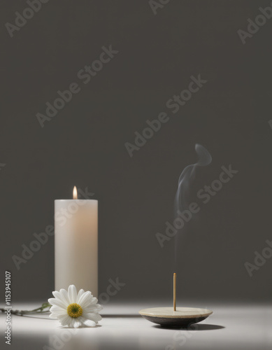 キャンドルと香炉のあるリラクゼーションと祈りのイメージ画像 フラワー 供花 セレモニー 
 Image of relaxation and prayer with candles and incense burner Flowers Offerings Ceremony Altar