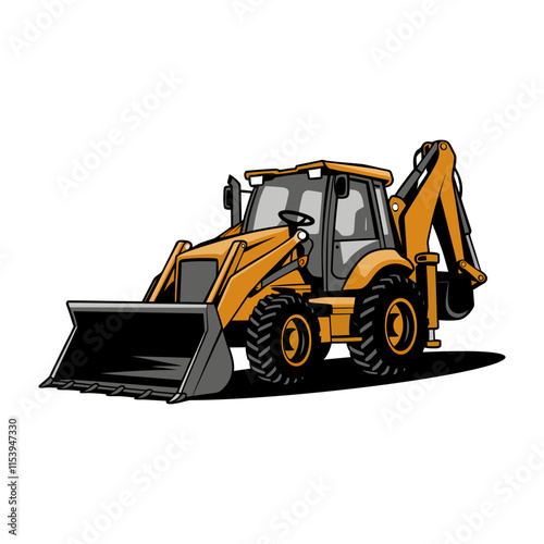 Vibrant cartoon illustration of a powerful orange construction excavator.