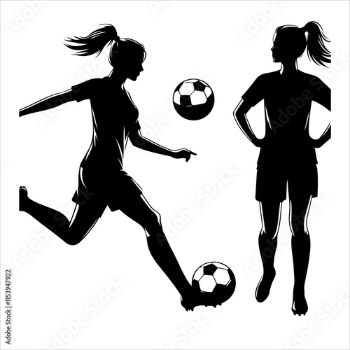 
Female soccer player silhouette vector. Women Soccer Player icon silhouette illustration