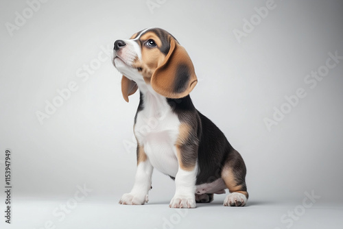 Portrait of Beagle isolated on white background, Selective focus sit posture dog for commercial advertisement.