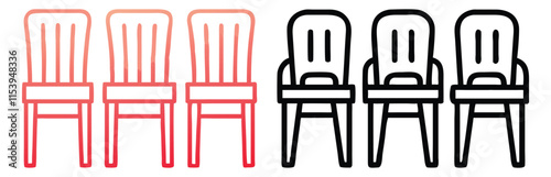 Line Art Chair Designs in Gradient and Black, Black and white line art and gradient-style illustration of chair sets, showcasing simple and modern designs suitable for dining or seating areas.
