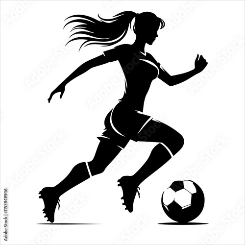 Female soccer player silhouette vector. Women Soccer Player icon silhouette illustration

