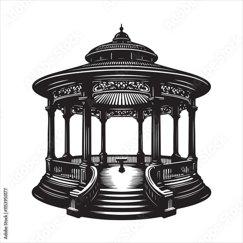 Gazebo rotunda silhouette vector. Gazebo icon. Pavilion gazebo vector icon silhouette illustration