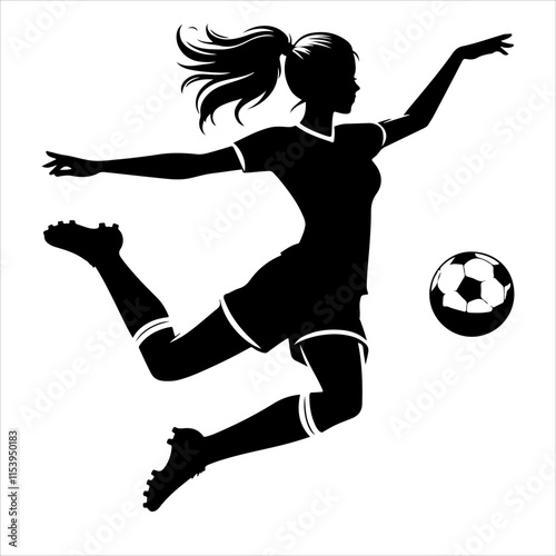 Female soccer player silhouette vector. Women Soccer Player icon silhouette illustration
