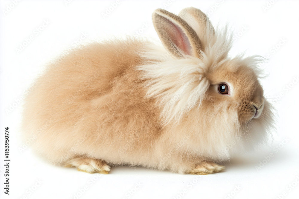 Portrait of lion head rabbit isolated on white background, Selective focus fluffy brown fur rabbit on white. Portrait of lion head rabbit isolated on white background, Selective focus fluffy brown fur rabbit on white.