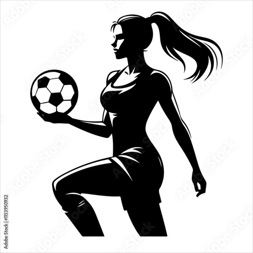 Female soccer player silhouette vector. Women Soccer Player icon silhouette illustration
