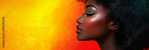 A photorealistic portrait of an African woman against a vibrant warm background, perfect for Black History Month celebrations, advocacy campaigns, and cultural events. photo