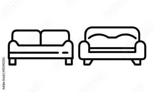 Line Art Sofa Designs Illustration, Black and white line art illustration of two sofa designs, showcasing minimalist and modern styles for living room furniture concepts.
