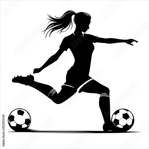 Female soccer player silhouette vector. Women Soccer Player icon silhouette illustration
