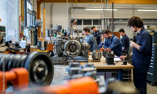 Engineering Students Working on a Project in a Workshop