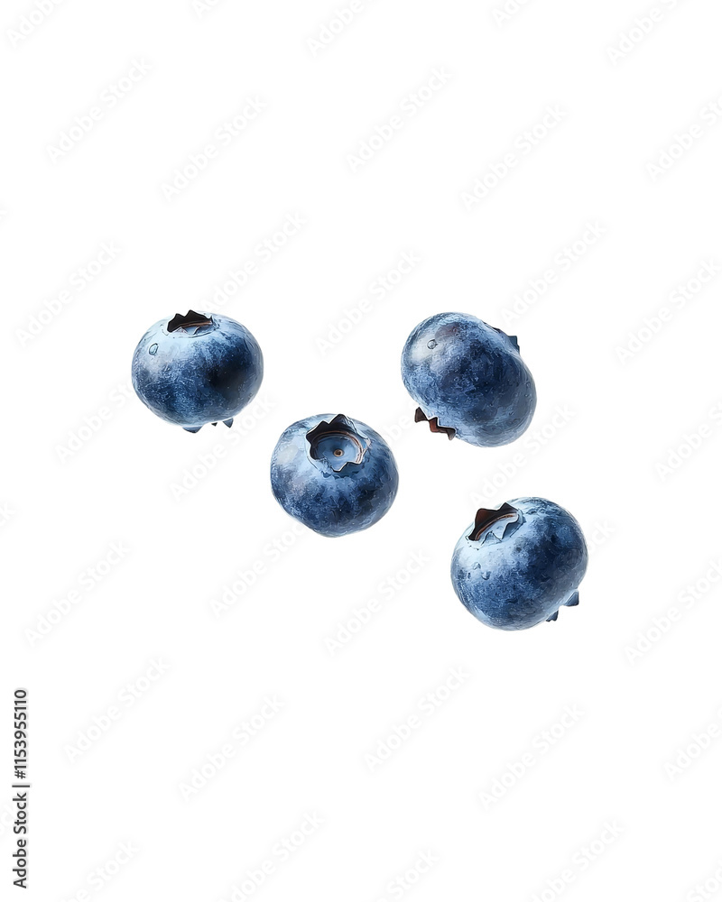 A blueberry falling alone, set against a white background, with the entire depth of field in focus. A blueberry falling alone, set against a white background, with the entire depth of field in focus.