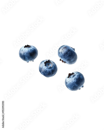 A blueberry falling alone, set against a white background, with the entire depth of field in focus. photo