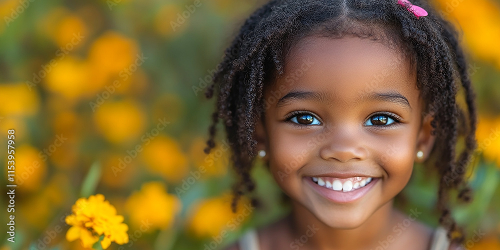 portrait of an black little girl with a smile portrait of an black little girl with a smile