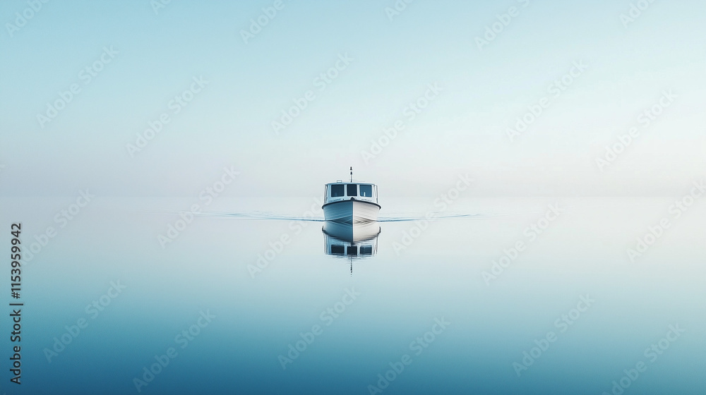 Solitude on the Horizon: A lone boat cuts through the tranquil surface of a pristine lake, bathed in the ethereal glow of dawn. The minimalist composition evokes a sense of serenity and introspection. Solitude on the Horizon: A lone boat cuts through the tranquil surface of a pristine lake, bathed in the ethereal glow of dawn. The minimalist composition evokes a sense of serenity and introspection.