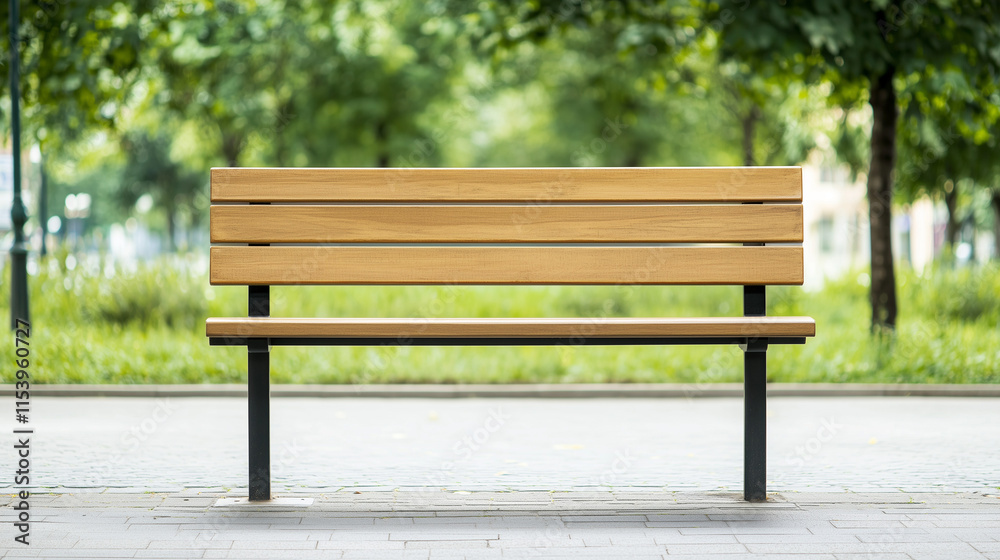 A Moment of Tranquility: A wooden park bench stands invitingly amidst a lush green backdrop, offering a serene escape from the hustle and bustle of everyday life. A Moment of Tranquility: A wooden park bench stands invitingly amidst a lush green backdrop, offering a serene escape from the hustle and bustle of everyday life.