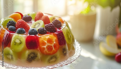 Fruits Jello Shortcake on Plate
