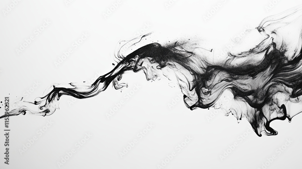 Abstract black ink swirl on clean white background, creating dynamic flow Abstract black ink swirl on clean white background, creating dynamic flow