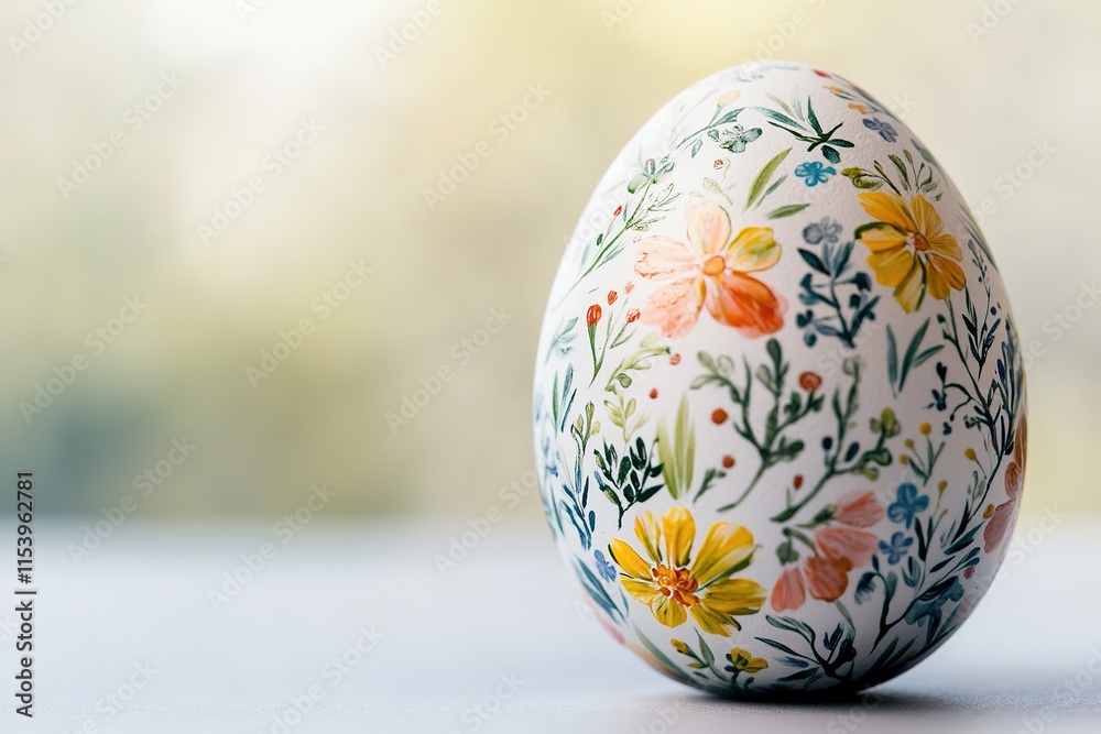 hand-painted egg with intricate floral details displayed on smooth white surface hand-painted egg with intricate floral details displayed on smooth white surface