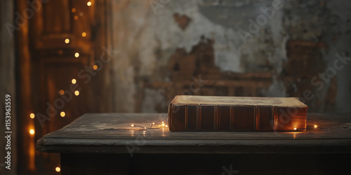 Wallpaper Mural Old Book with Magic Lights on a Vintage Table Torontodigital.ca