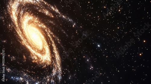 swirling galaxy with spiral arms of bright stars glowing against blackness of space photo