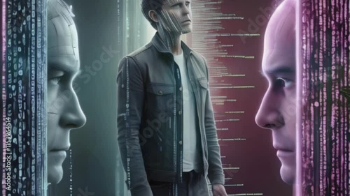 Robotic era transhumanism age 3D animation composition motion