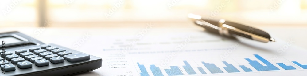 financial forecast document with pen and calculator on desk financial forecast document with pen and calculator on desk
