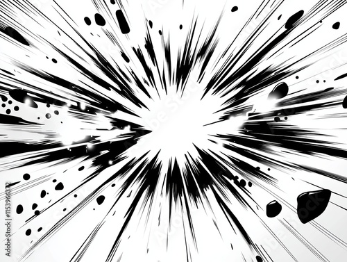 Abstract Black and White Explosion, Speed Lines Background