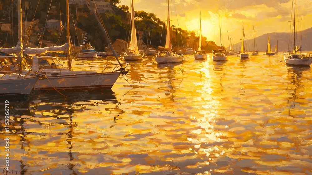 Fototapeta premium Golden sunset over harbor
