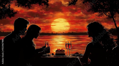 Romantic couple's sunset dinner.