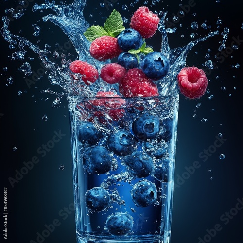 Wallpaper Mural Raspberries and Blueberries Splashing into Water Torontodigital.ca