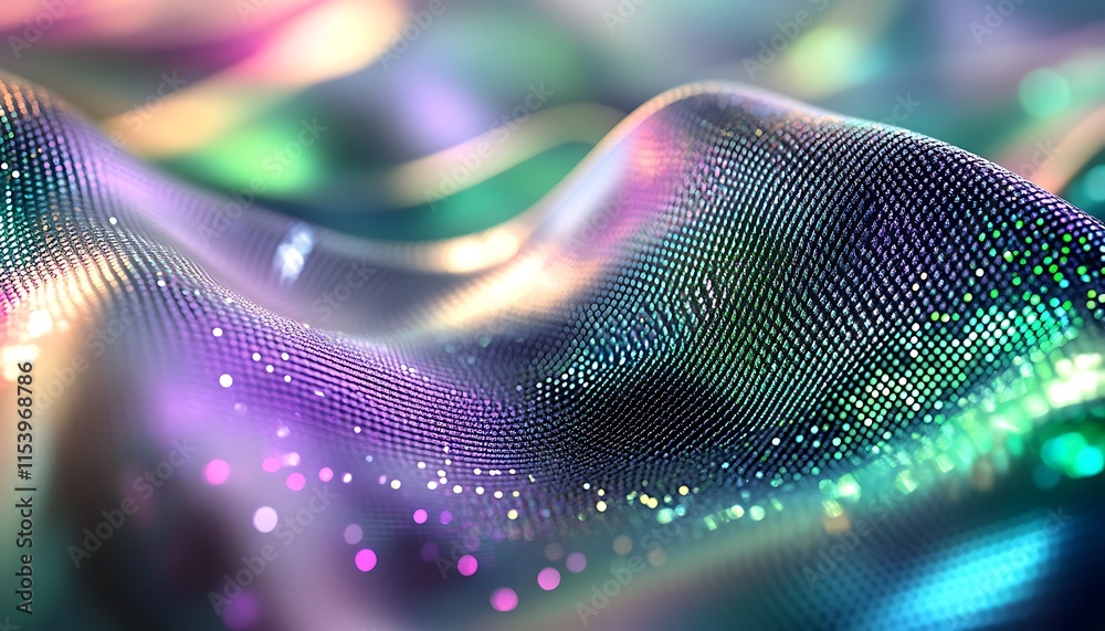 A holographic spectrum with shimmering metallic tones of silver, green, and purple. A holographic spectrum with shimmering metallic tones of silver, green, and purple.